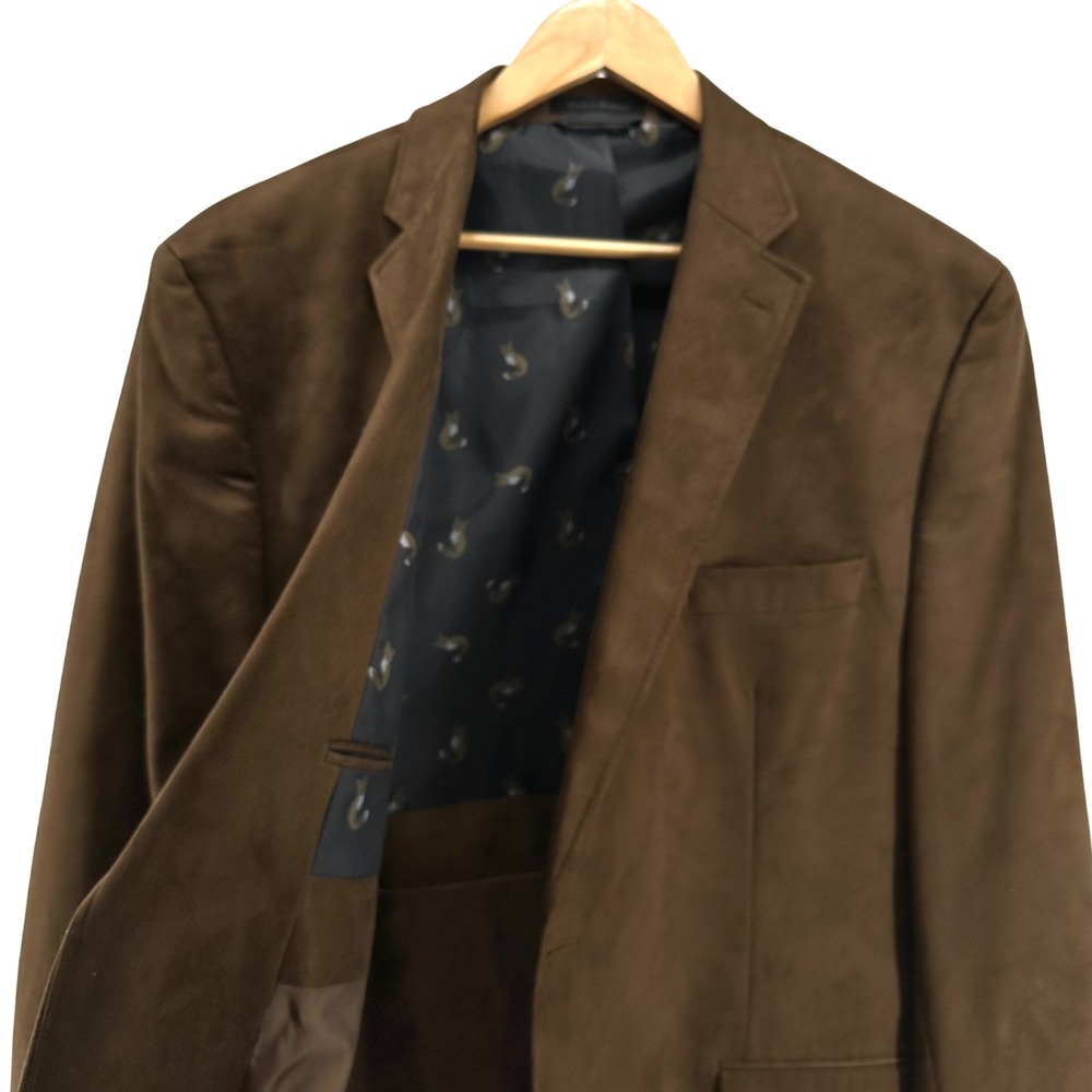 Lauren Ralph Lauren Mens Brown Faux Suede Blazer Fox Print Lining 46R Sport Coat